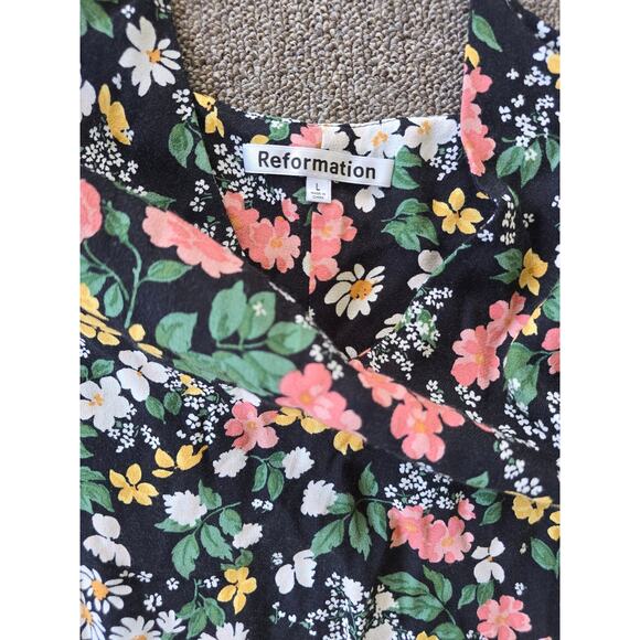 Reformation Marlowe Mini Slip Dress Black Ditsy Floral V-Neck Size Large - Picture 3 of 4